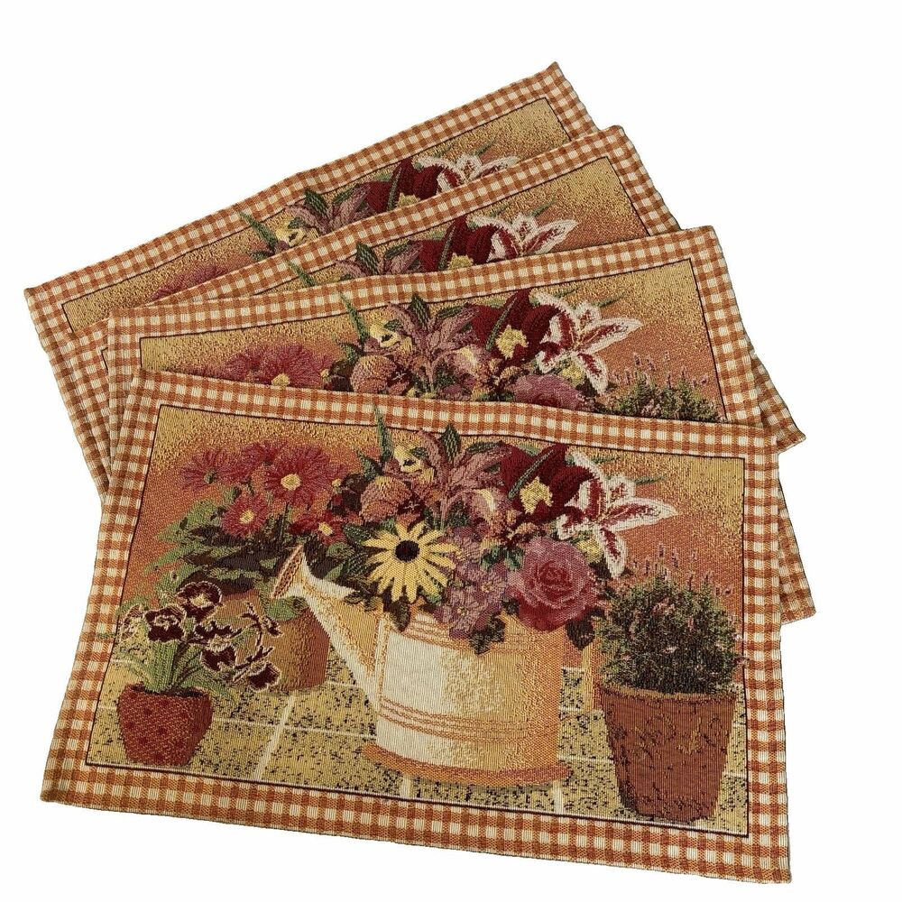Vintage Fall Woven Tapestry Placemats Set of 4 Autumn Harvest Garden Decor